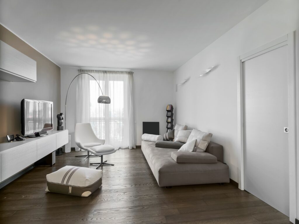 Interiors of a Modern Living Room with Wood Floor